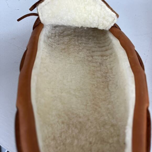 Orvis By Gokey Brown Leather Moccasin Style Slippers Men\'s 10 D Shearling Lined main image 12